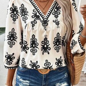 Black and White Patterned Women's Top